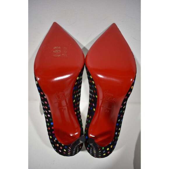 Christian Louboutin Hot Chick 100 Black Suede Multicolor Polka Dot Heel Pump 38 - Picture 12 of 12